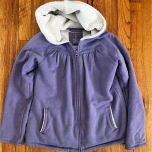Girls Lands End Zip Fleece Sweat Jacket size 10-12 (L) purple color